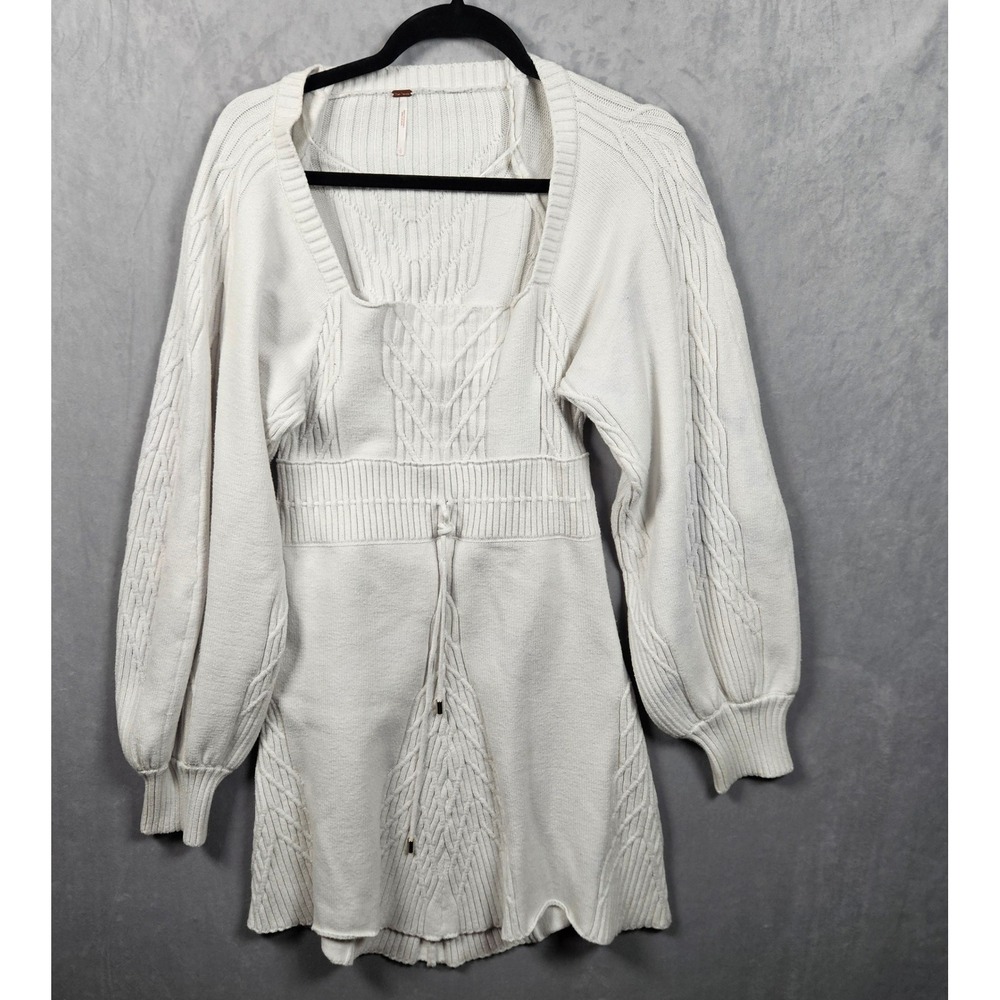 Free People Emmaline Mini Dress Womens Large White Cable Knit Open Back Boho